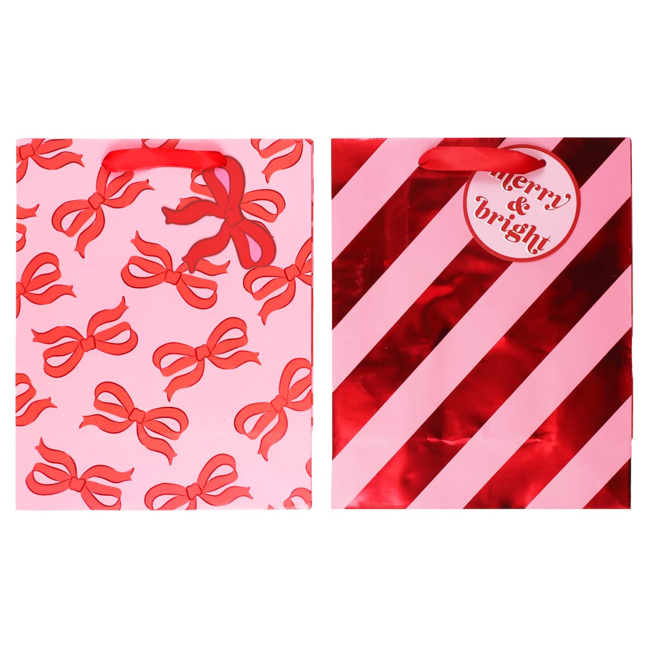 Medium Pink Merry & Bright Gift Bags, 2ct. by Celebrate It™